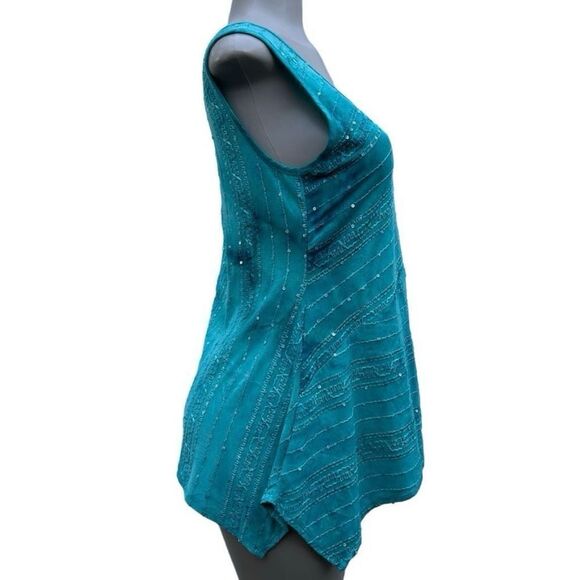 Sami & Jo Tunic Top Women’s Medium Turquoise Embroidered Sequin Sleeveless Cute - Picture 5 of 13